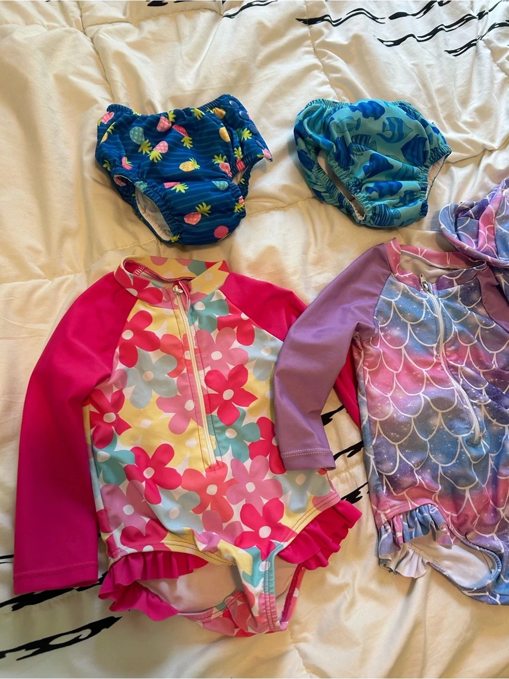 Girls' Mermaid Print Long Sleeve Swimsuit & Swim Set - Pink & Purple